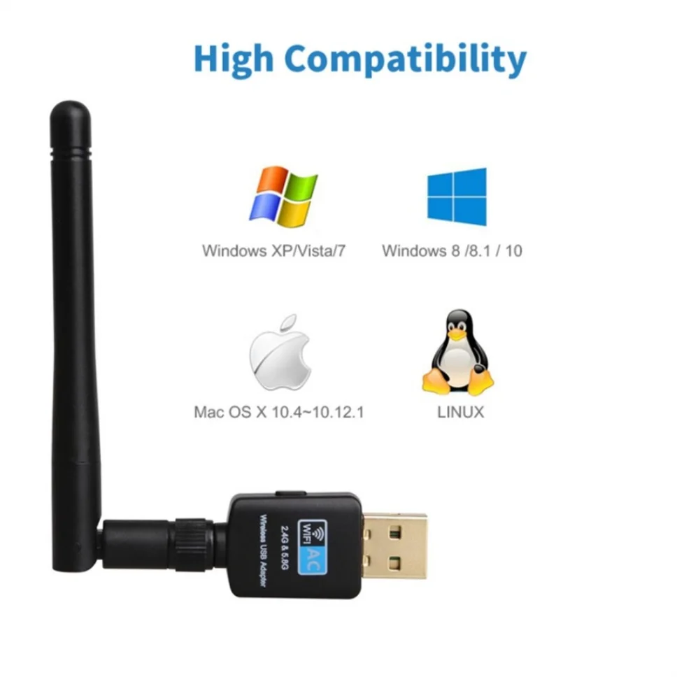 2.4GHz + 5.8GHz ثنائي النطاق USB واي فاي محول بطاقة الشبكة اللاسلكية 600Mbps اللاسلكية USB واي فاي محول واي فاي دونغل PC بطاقة الشبكة