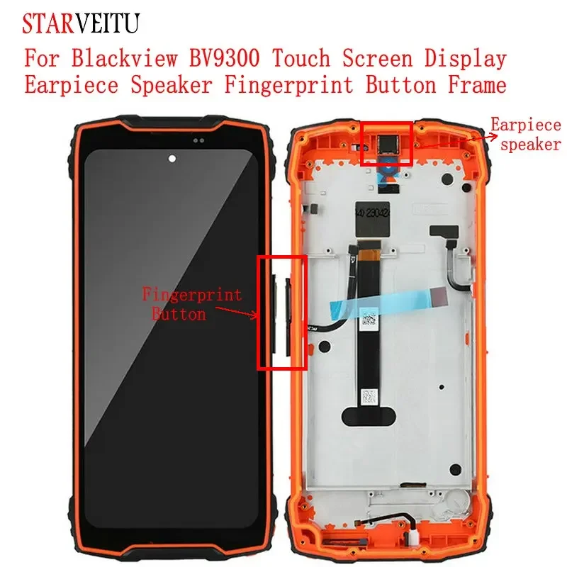 Display for Blackview BV9300 Original LCD Touch Screen Receiver Fingerprint Button Frame Cell Phone Accessories