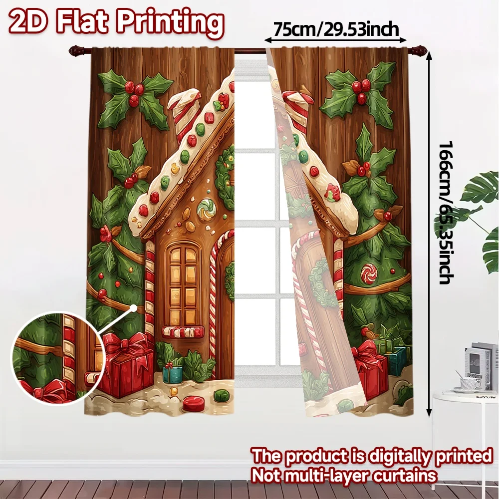 2D Flat Printing,JIT 2pcs, Curtains (Without Rod) Gingerbread Haven Print Popular Curtains Yarn Curtains Room Decor Perfect for