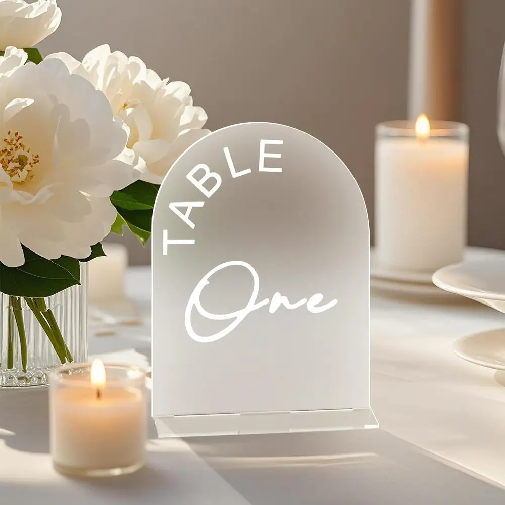 Frosted Arch Wedding Table Numbers 1-20 with Stands, 5x7 Inch Acrylic Arch Sign with Holder for Wedding Reception Table Centerpi