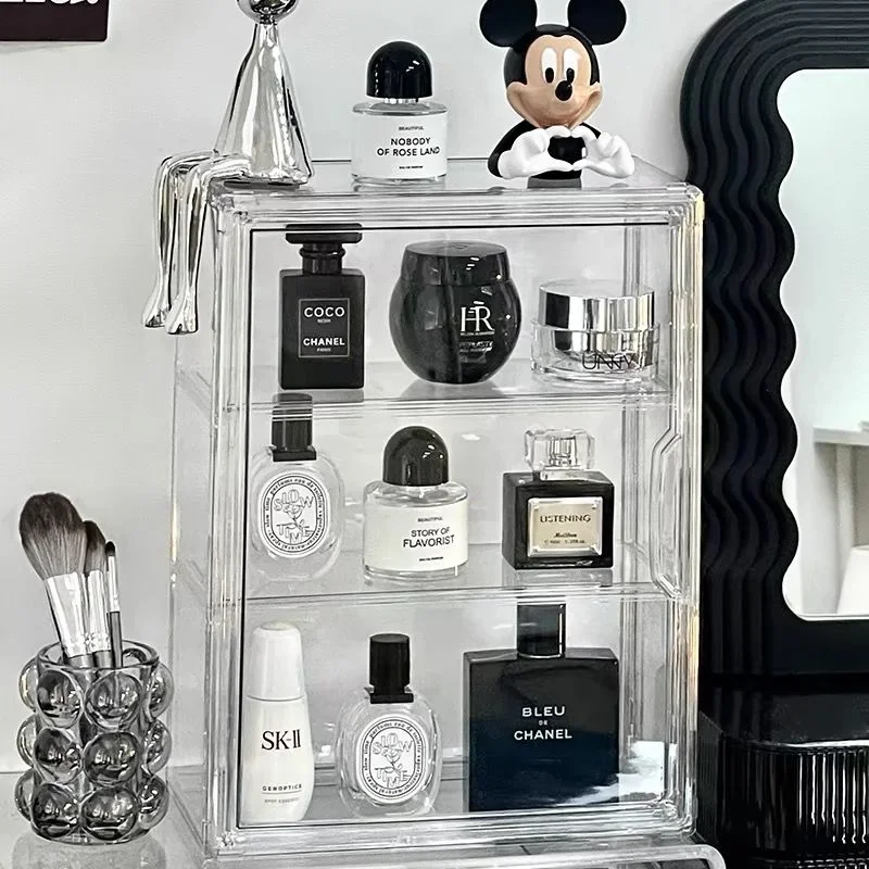 Desktop storage box Cosmetics finishing box Small pain cabinet Transparent plastic Dust-proof millet Figure acrylic Large