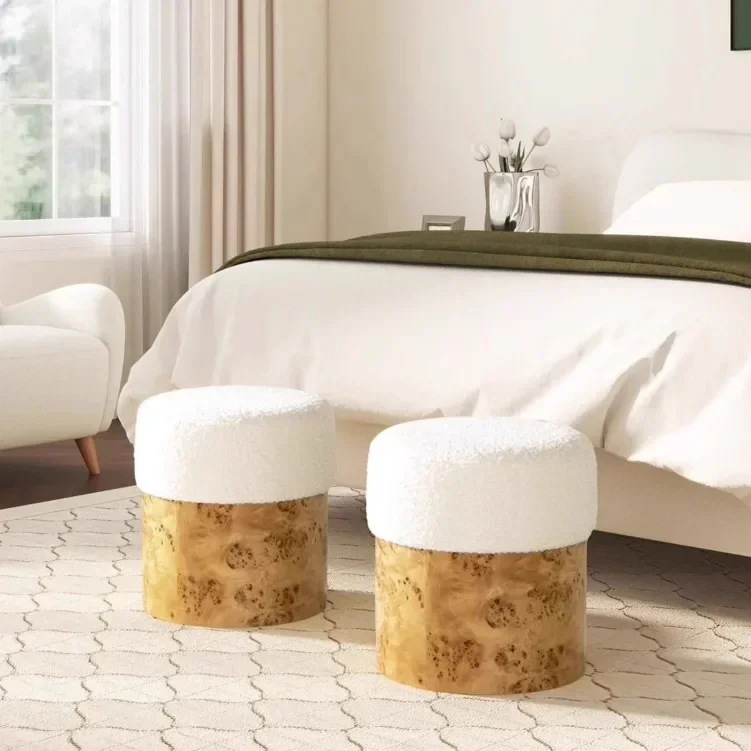 Ancient style dresser stool, tree knot wood veneer round stool