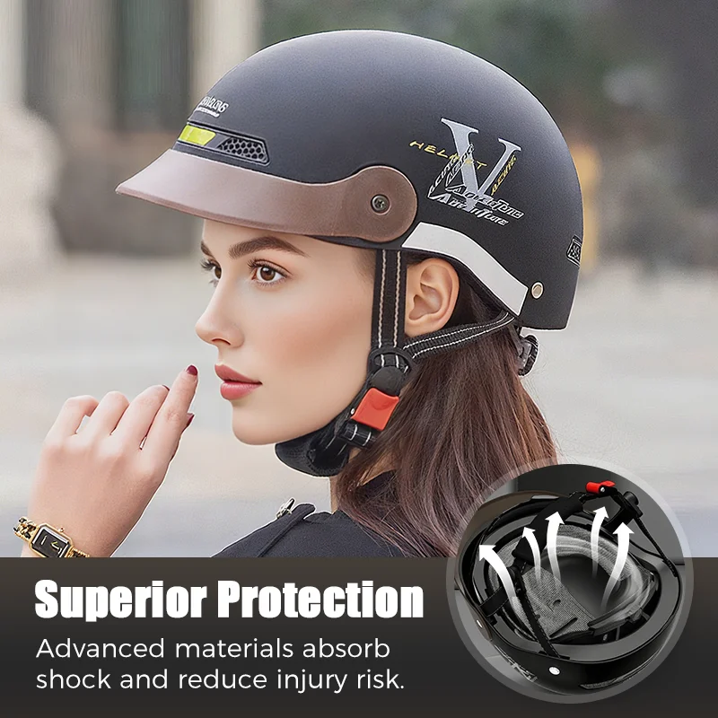 

Vintage Motorcycle Half Helmet Summer Breathable Men Women Electric Jet Scooter Open Face Helmets Reflective Safety Helmets