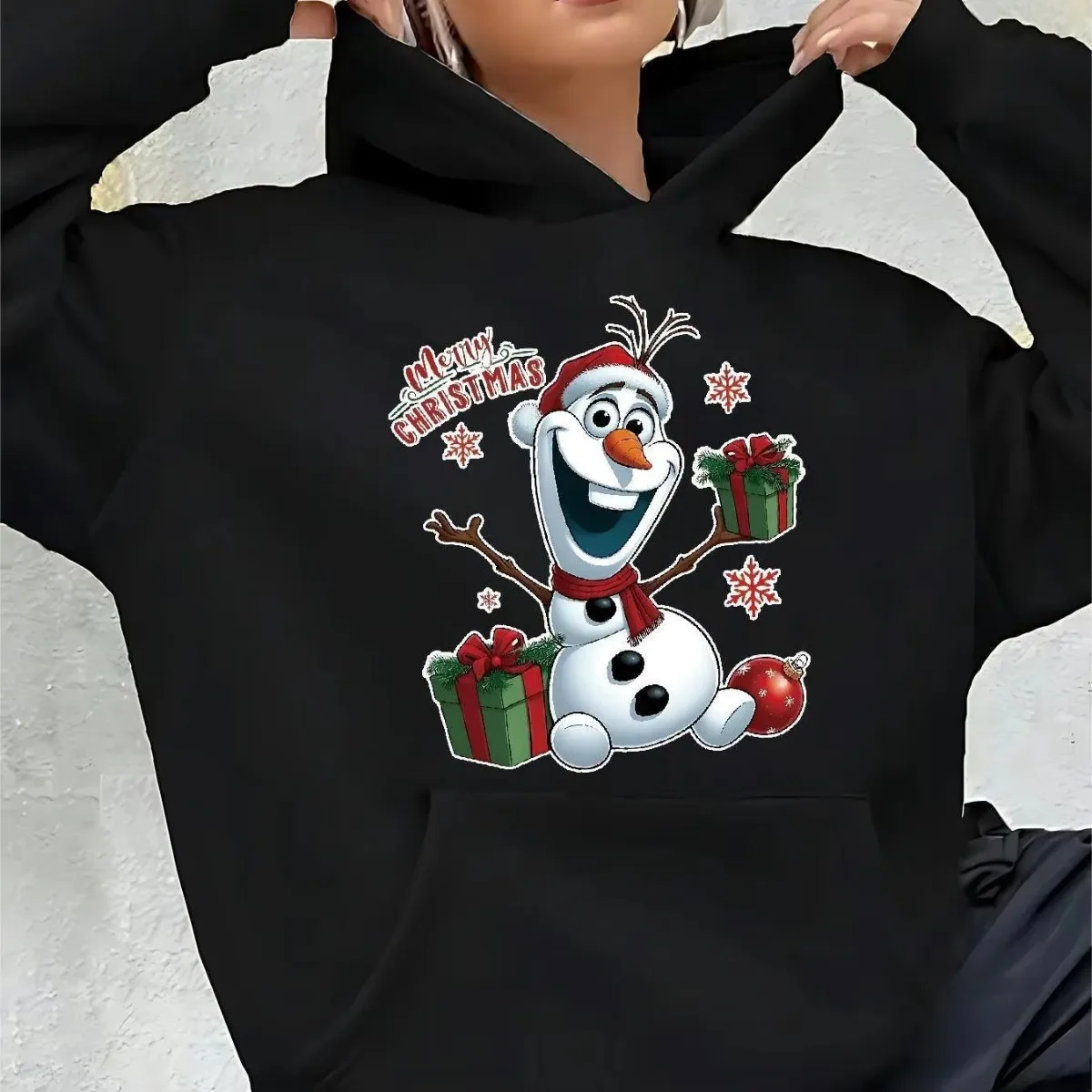 

Осенне-зимняя новая женская классическая черно-белая супер универсальная хлопковая толстовка с принтом Disney с двумя узорами