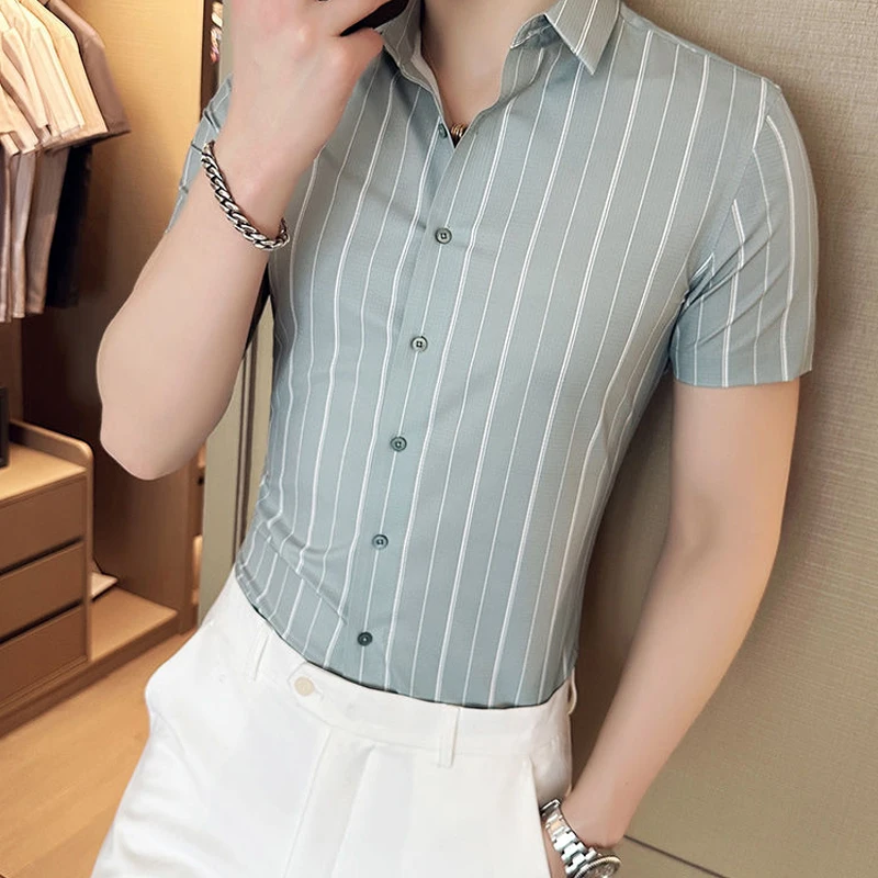 Shirts Business Casual Fashion Formal Simplicity Man Button Striped Turn-down Collar New Spring Summer Thin Men's Clothing 2023