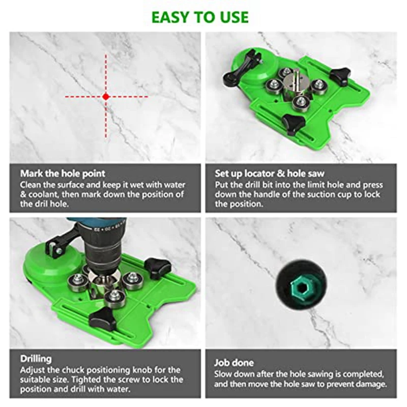 Diamond Hole Saw Kit 17PCS Drill Bits Sets With Double Suction Cups Guide Jig Fixture From 4Mm-83Mm Hollow Drill Easy To Use