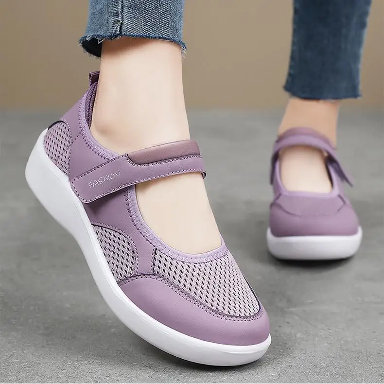 Women Breathable Vulcanized Shoes 2025 Summer Sneakers Outdoor Fashion Mesh Casual Walking Shoes Women Non Slip Flat Work Shoes
