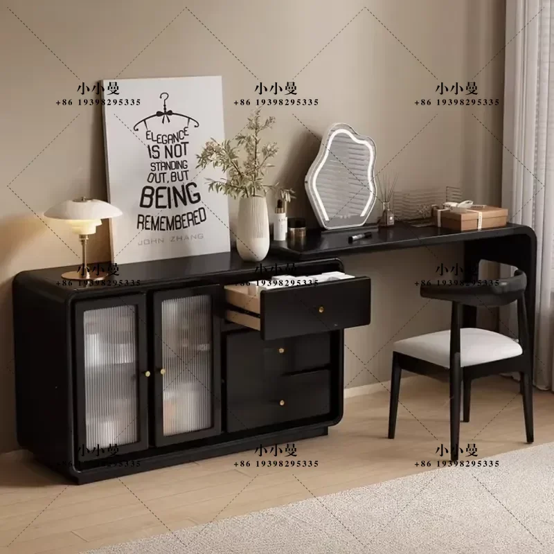 White Mirror Wood Vanity Table with LED Lights Folding Nordic Style Storage Bedroom Dresser Makeup Glass Coiffeuse Furniture