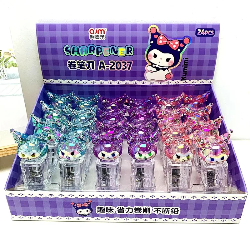 

24pcs/lot Creative Kuromi Laser Crystal Pencil Sharpener Sanrio Hand Mechanical Cutter Knife Stationery Gift School Supplies