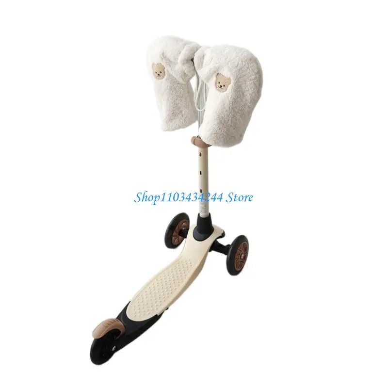 Lovely Baby Bike Hand Muff Plush Kids Scooter Gloves with Lovely Bear Pattern Windproof Gloves for Small Boys Girls