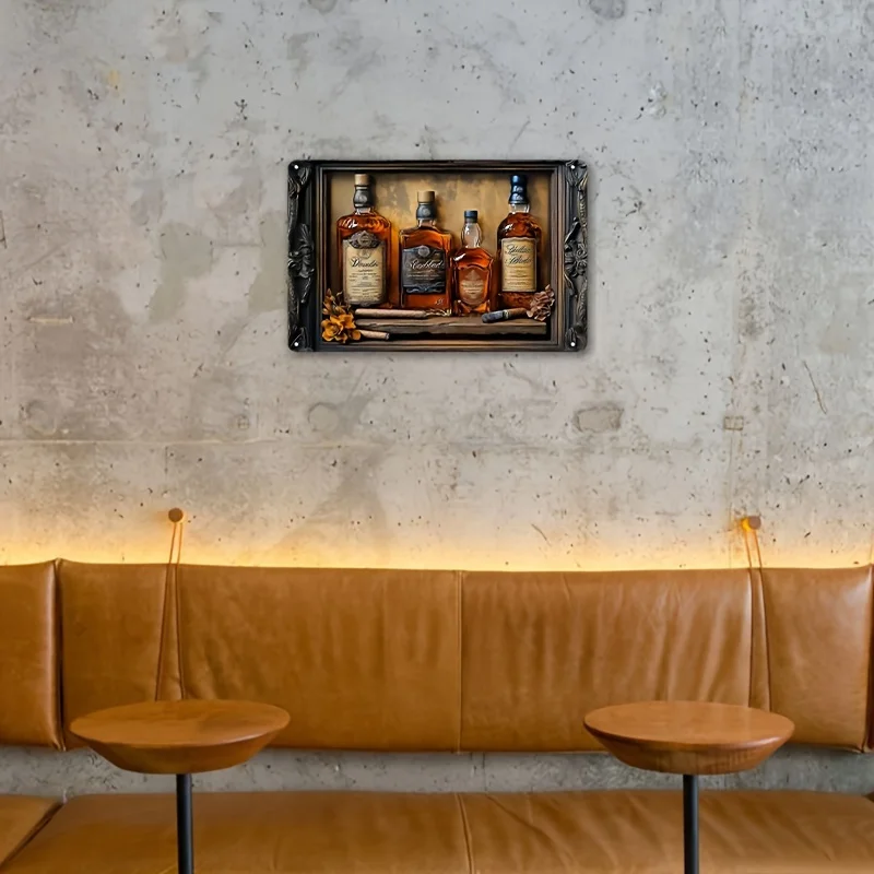 1pc Contemporary Aluminum Whiskey & Cigar Metal Wall Art, Multipurpose 2D Decor for Home, Bar