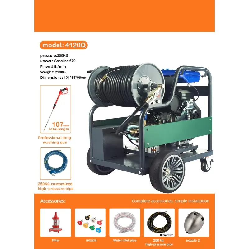 Premium 200Bar Automatic Sewer Jetting Unit Multi‑Functional High‑Pressure Washer for Drainage Pipeline Cleaning Tasks