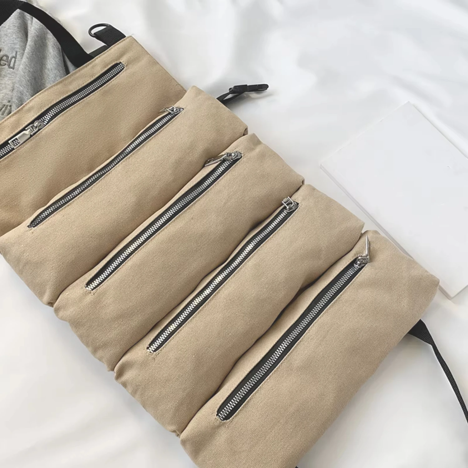 Multi-Purpose Roll  Tool  Wrench Roll Canvas Tool Organizer Bucket  Hanging Tool with Zipper Khaki Sock