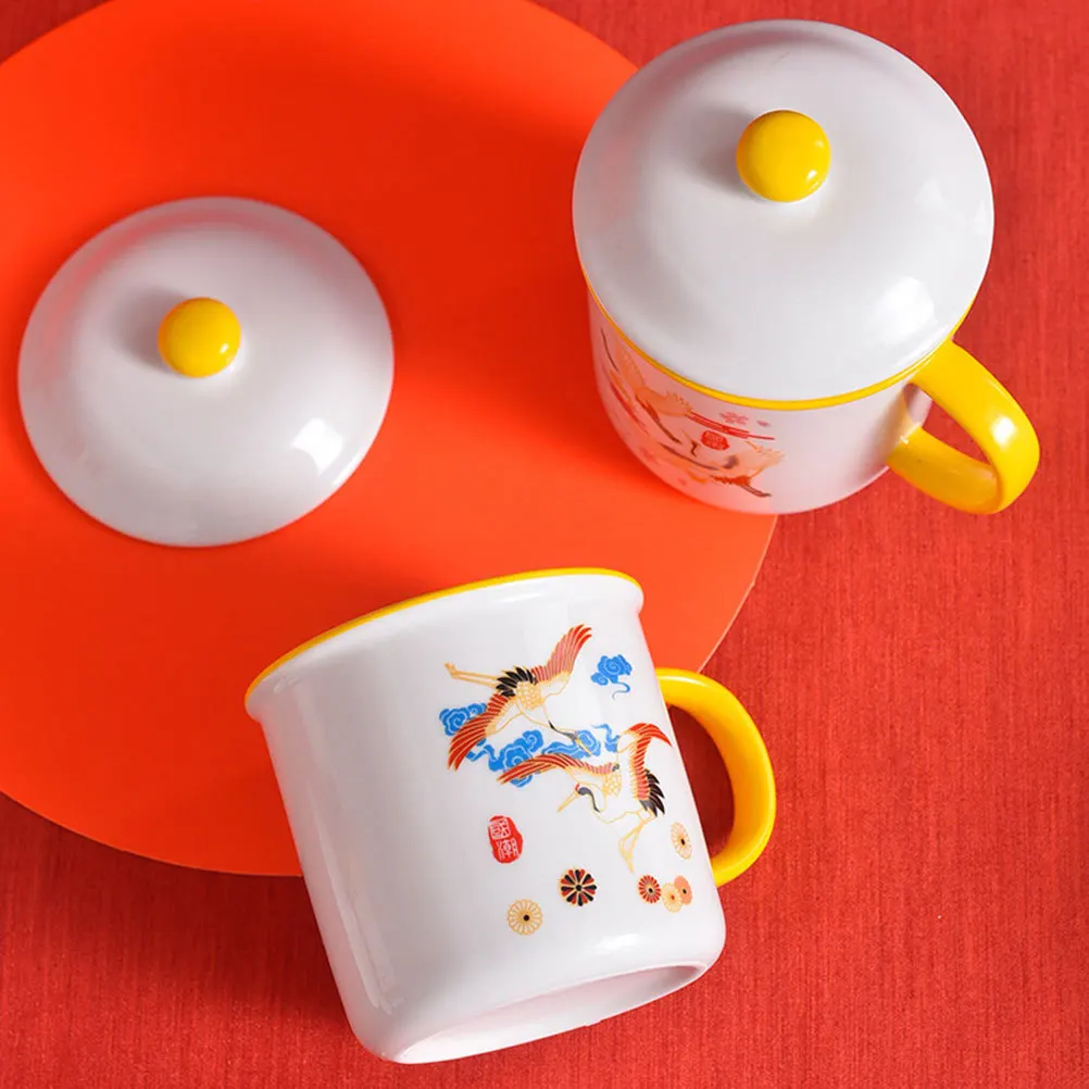 

1Set Enamel Cup Chinese Style Heat Resistant Thickened Design Wedding Gift Water Mug Coffee Tea Enamel Cup