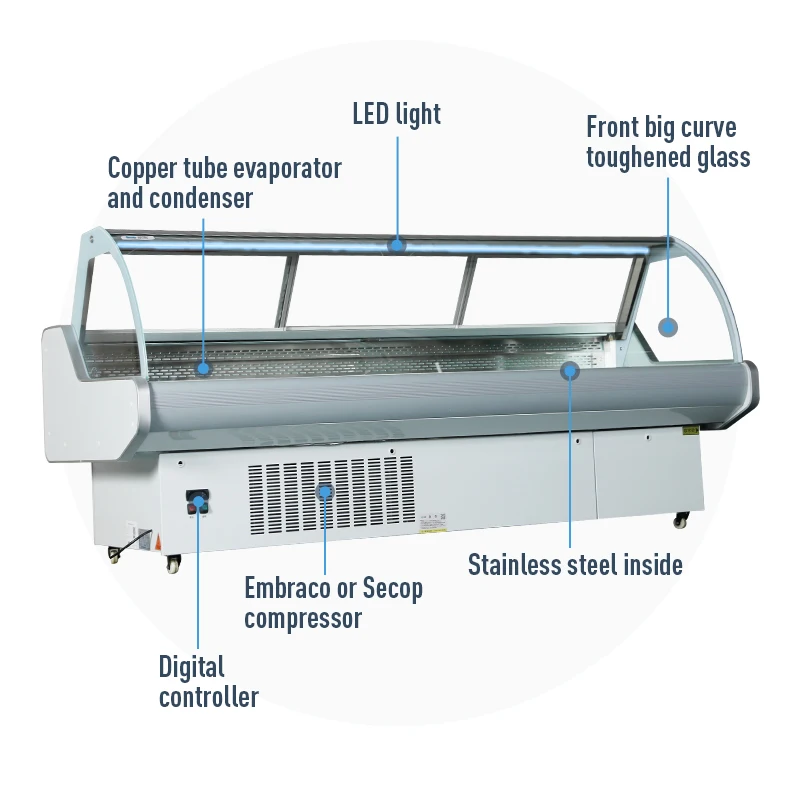 Commercial meat display refrigerator freezer for supermarket