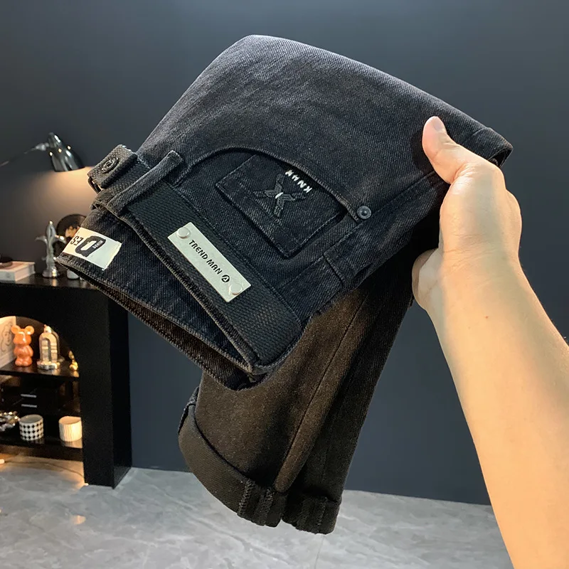 

Черные джинсы мужские, осень 2024, новая мужская одежда, элитные модные брендовые повседневные эластичные узкие брюки с маленькой ногой