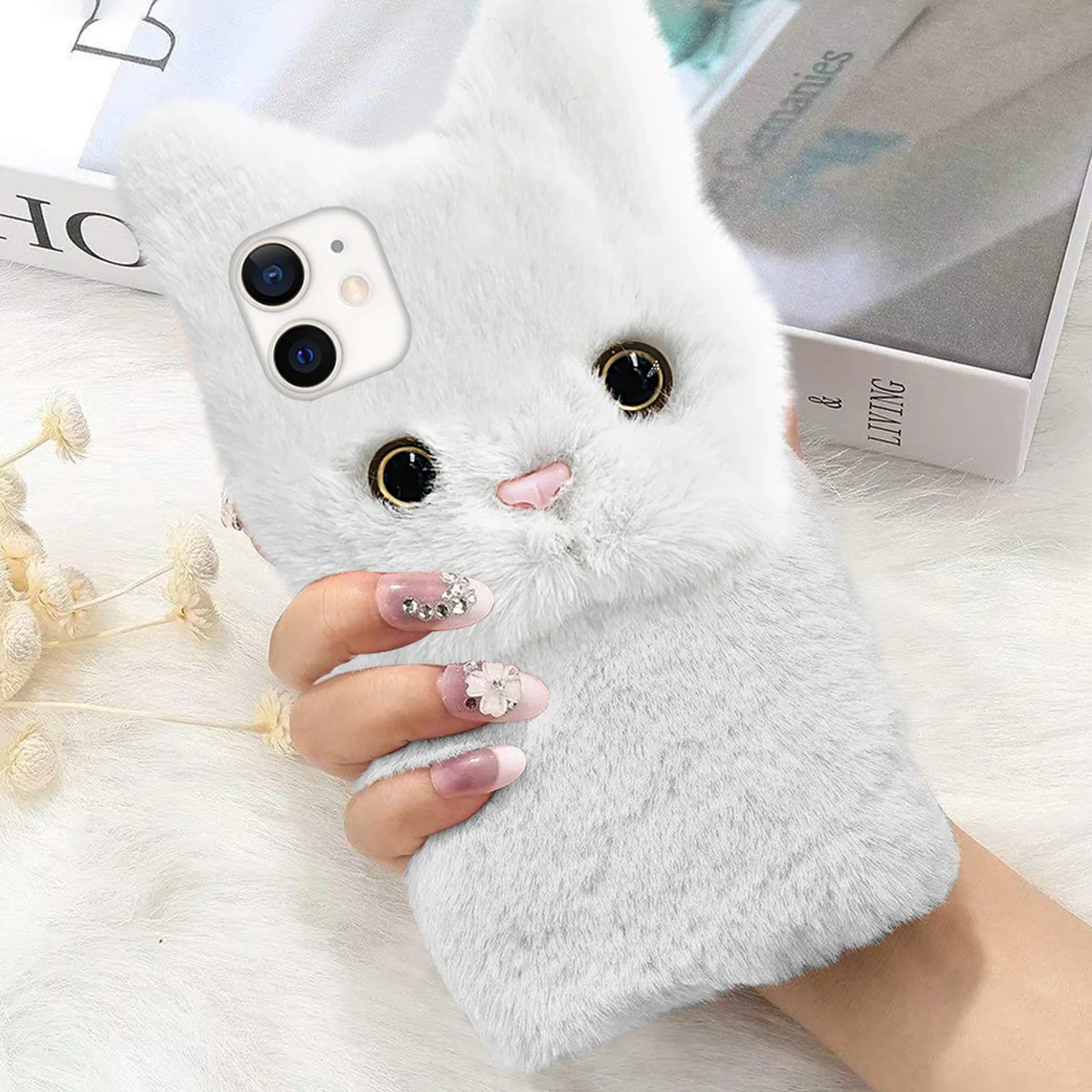 Phone Case Protective Comfortable Cellphone Cover Smartphone Protector White Fluffy Furry