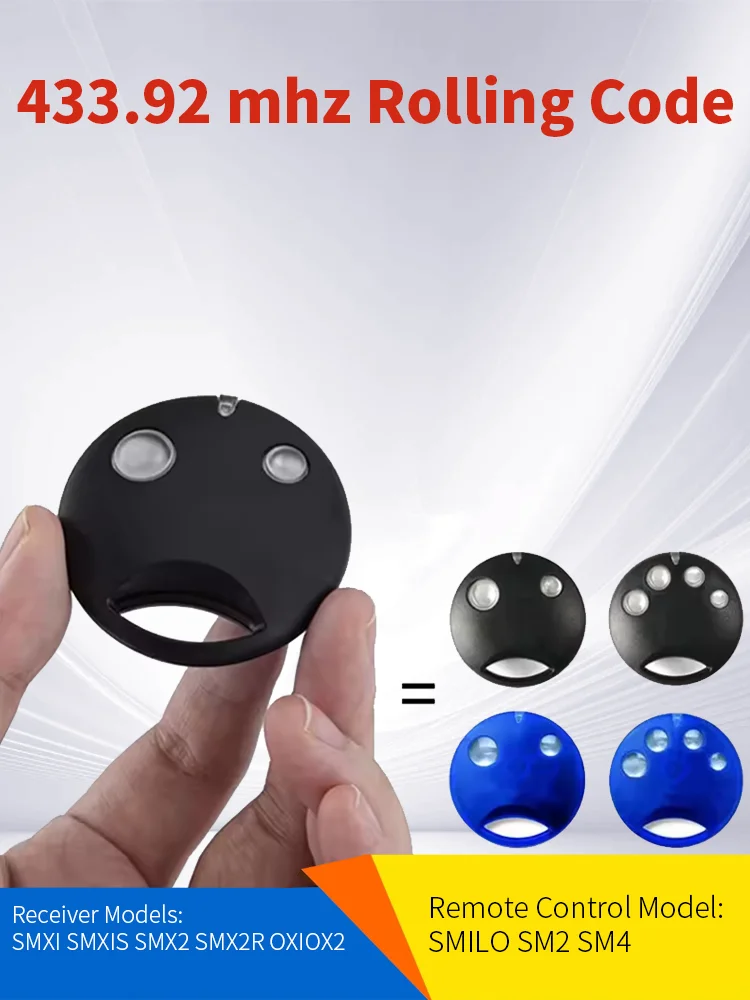 2PCS SMILO SM2 SM4 Garage Door Remote Control 433.92MHz Rolling Code For SMXI SMX2R SMX2 SMXIS OXI OX2 Receiver Controller Motor
