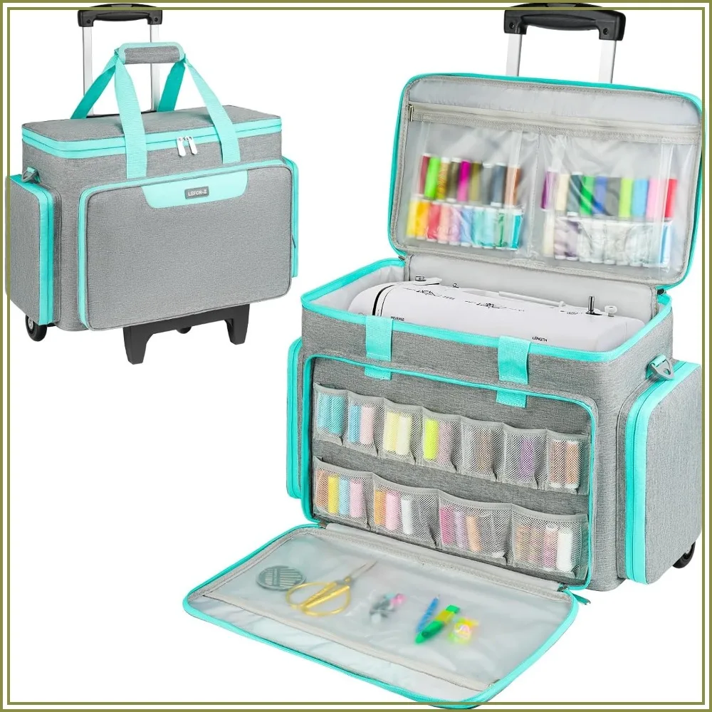 

Rolling Sewing Machine Case with Wheels, Tote Bag Fits Most Standard Machines and Accessories