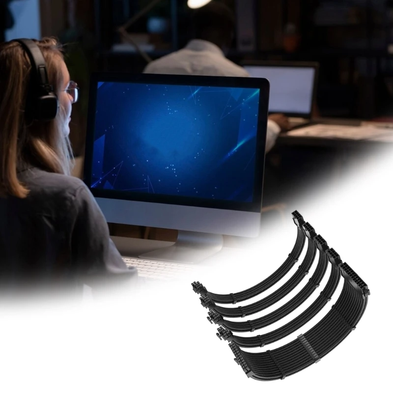 d'extension câble à manchon d'alimentation PC, 35CM ATX24Pin PCIE 8Pin CPU 4 + 4Pin