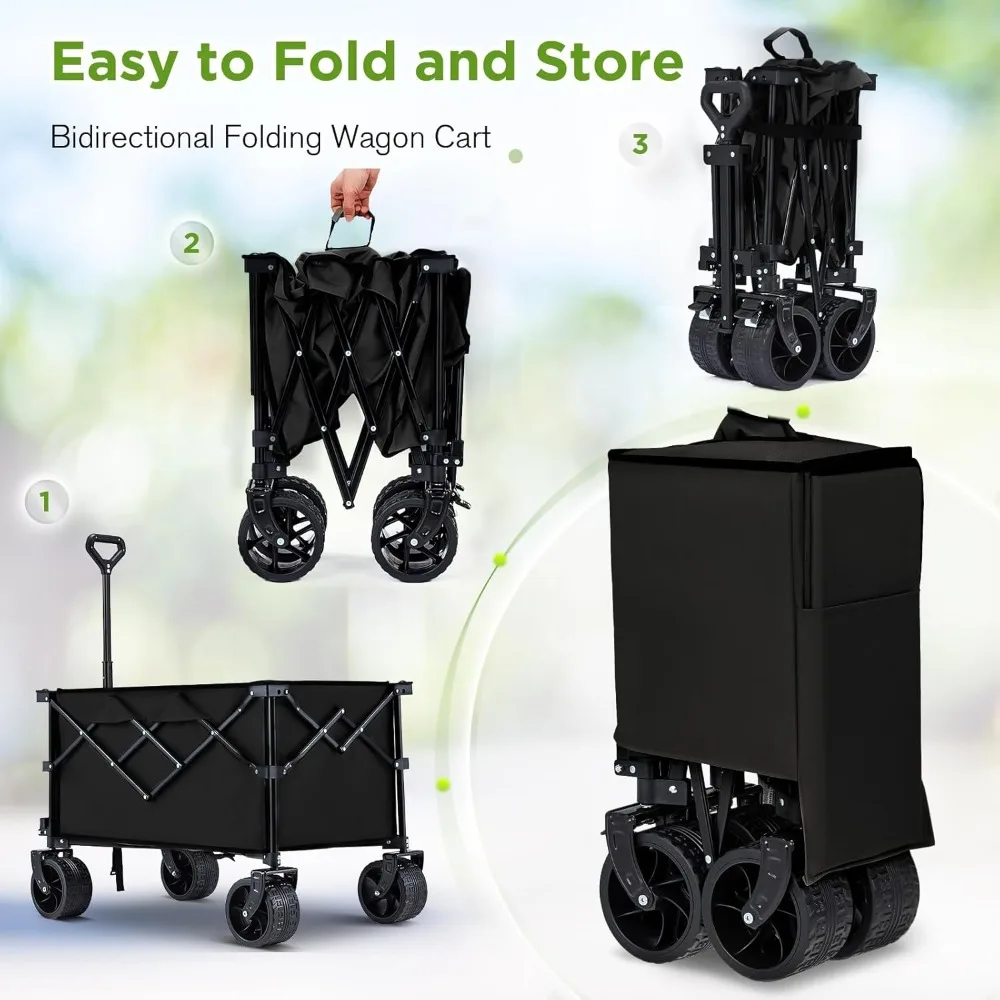 عربة شاطئ قابلة للطي شديدة التحمل مع عجلات كبيرة للرمل، عربة قابلة للطي بسعة 400 رطل للمغامرات الخارجية