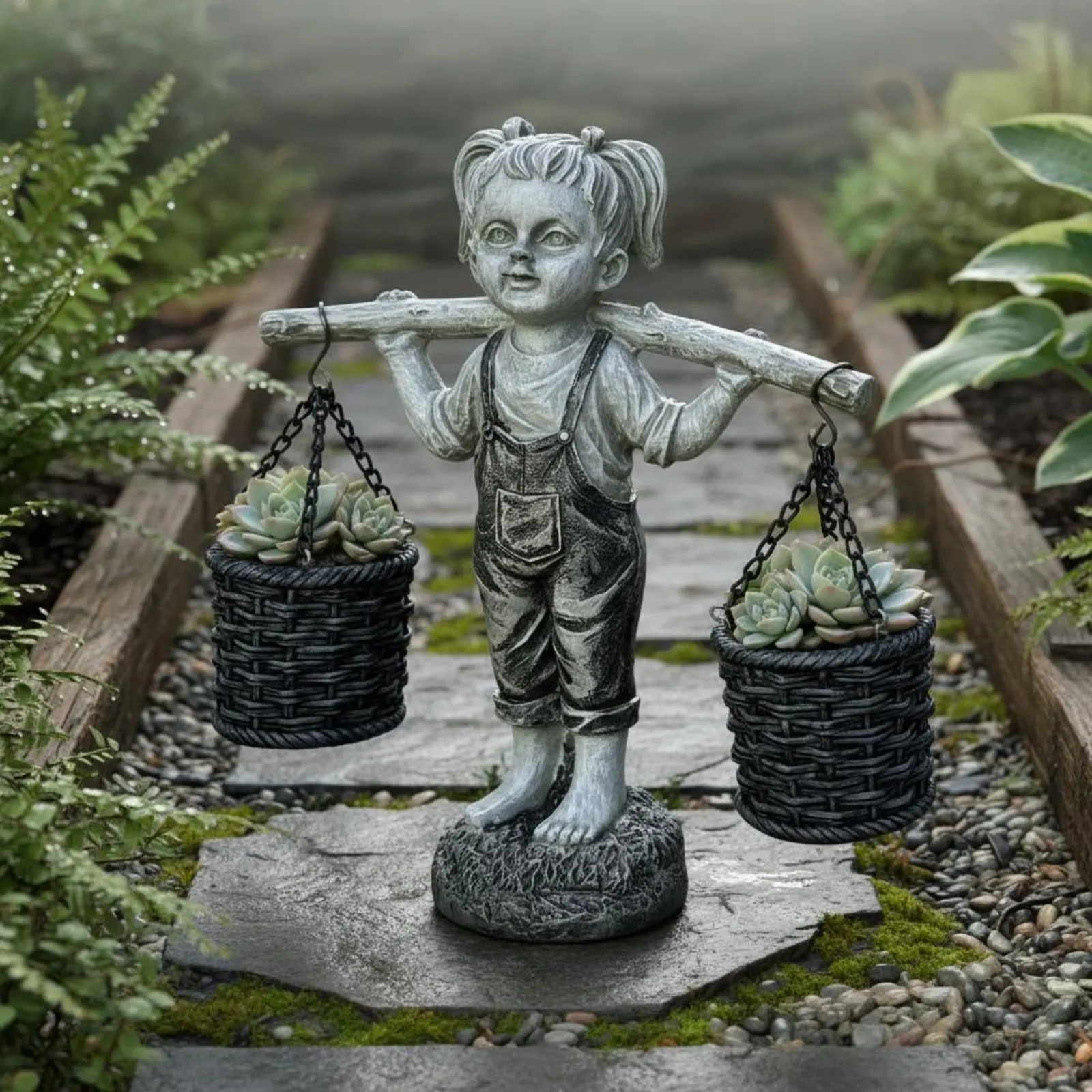 

Girl Planter Statue Lifelike Details Outdoor Girl Ornament Miniature Garden Sculpture Handmade Look Resin Figurine for Balcony