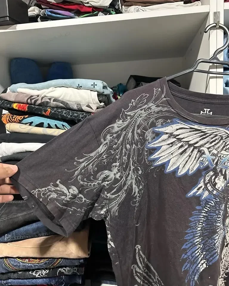 2000s Vintage Affliction T shirt New Harajuku Hip Hop Round Neck Oversized T shirt Men and Women Gothic Clothing Tops Streetwear