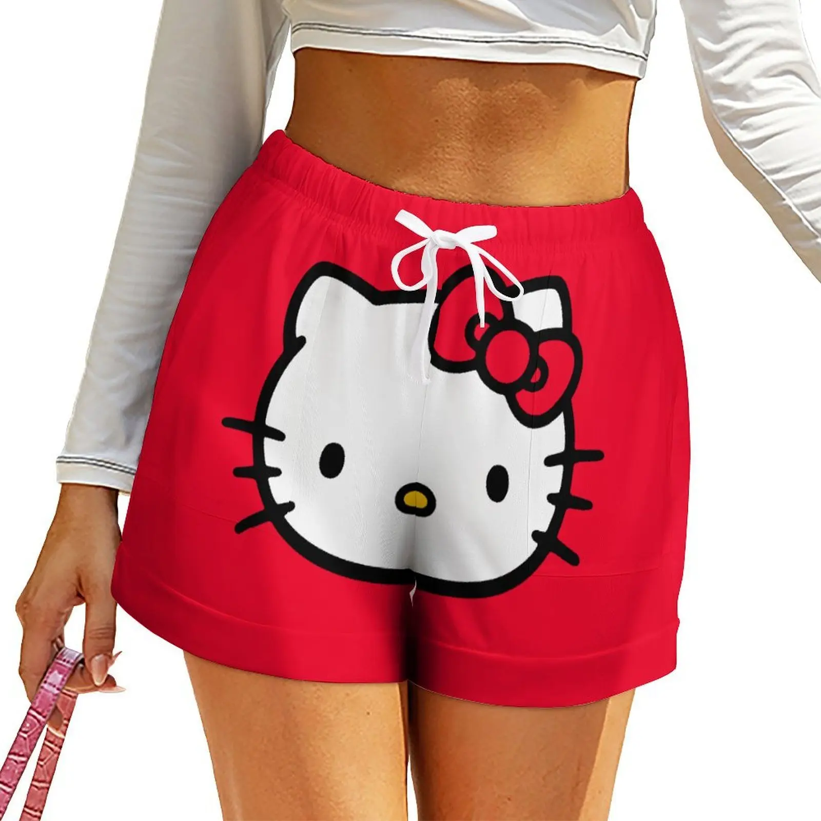 

Hello Kitty Shorts Womens Sanrio High Waist Short Pants Loose Bermuda Shorts Board Shorts with Pocket