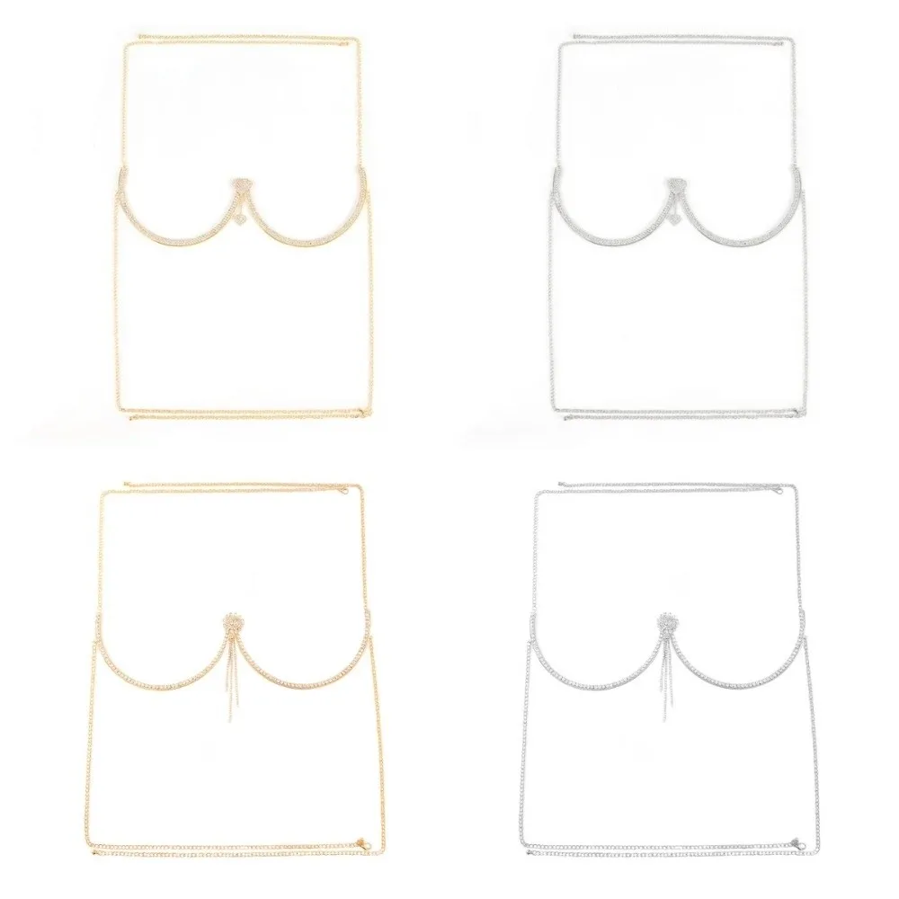 فاسق القلب الصدر دعم الجسم سلسلة زهرة حجر الراين الصدرية الصدر سلسلة مجوهرات شرابة الثدي سلسلة فستان منخفض القطع #5