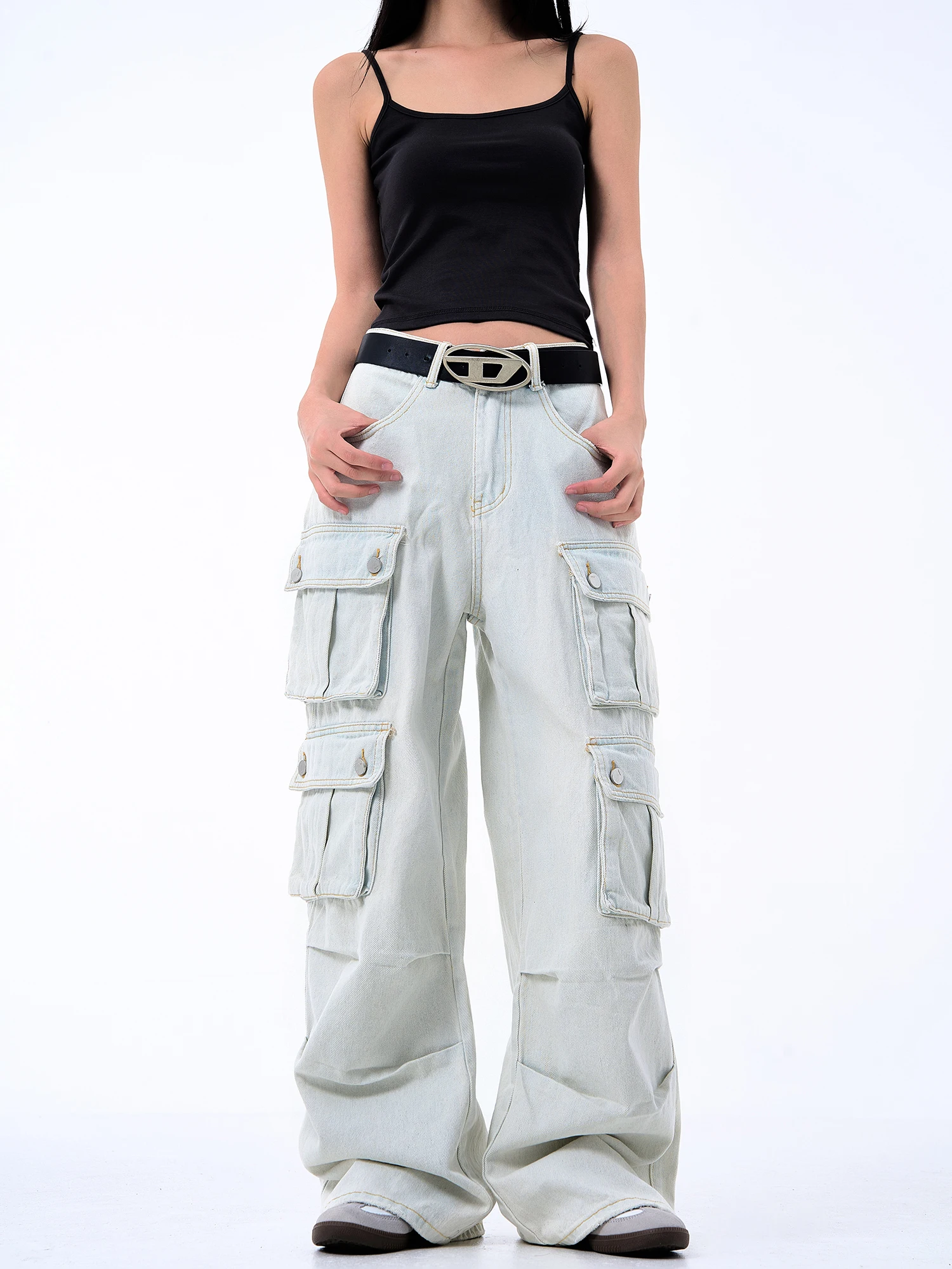 

Американские широкие брюки с высокой талией, джинсовые женские модные джинсы небольшого размера, рабочая одежда