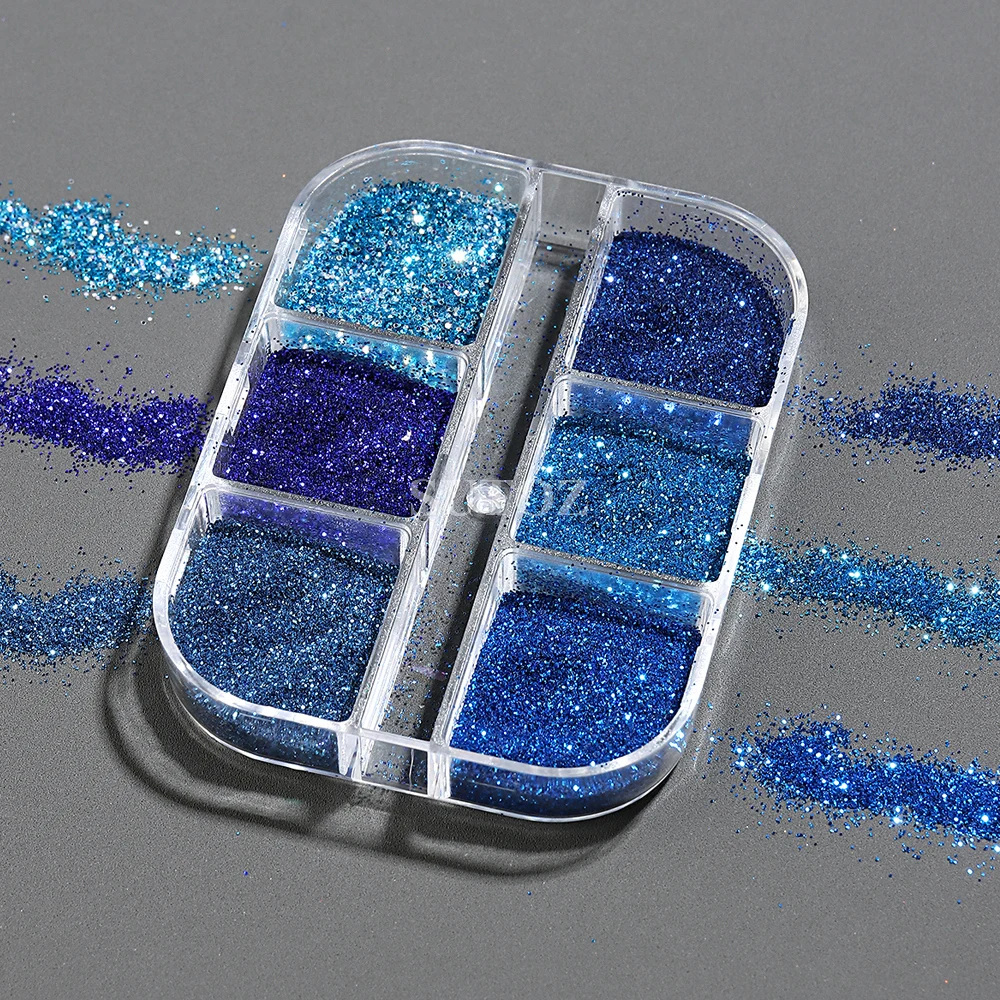 Blue Nail Glitter Powder Set Reflective Dip Powder Sequins Sugar Sand Coating Effect Shiny Pigment Manicure Materials NTLTX-113