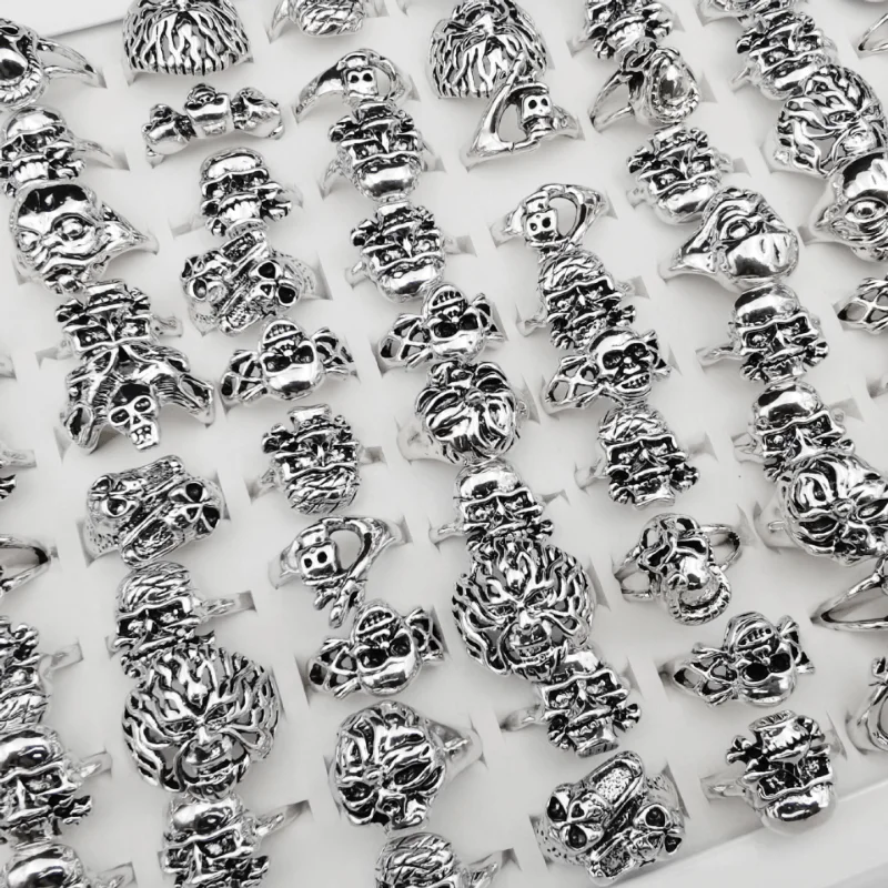 10PCS 1 Set of Dark Style Skull Shaped Retro Women's Rings Perfect Holiday Gift Women's Jewelry