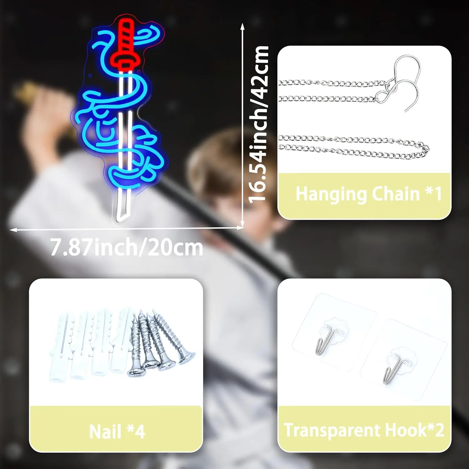 Sword Neon Sign USB Dimmable Japanese Samurai Sword LED Neon Light for Bedroom Game Room Gaming Lounge Man Cave Decor