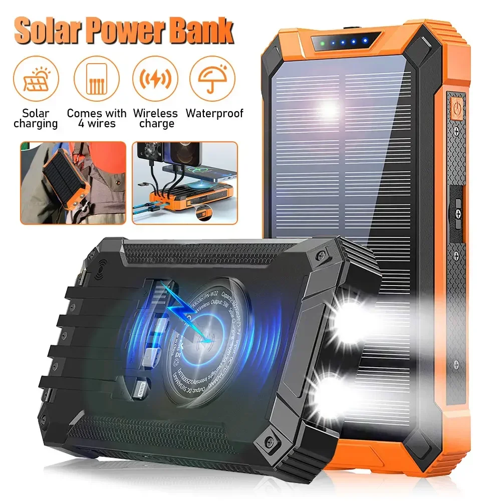 Solar Mobile Power Bank Portable Wireless Fast Charging 10000mAh 4USB port Suitable for iPhone xiaomi huawei with 2Led Light