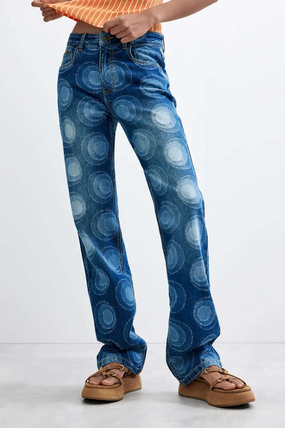 Foreign Trade Spain Original Single Women's Jeans Heavy Industry Embroidered Flower Loose Straight Pants