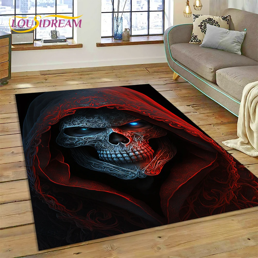 3D Horror Gothic Skull Skeleton Rug Carpet for Living Room Bedroom Decor,Floor Mat Non-slip Decoration for Sofa Doormat Gift kid