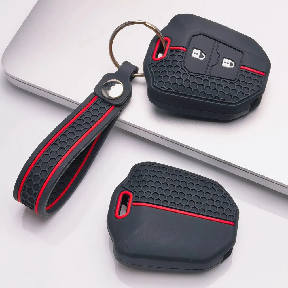 Silicone Car Key Fob Cover with Keychain for Durable Honeycomb Color Stripe Key Fob Cover 2 Button Durable Car Key Accessory