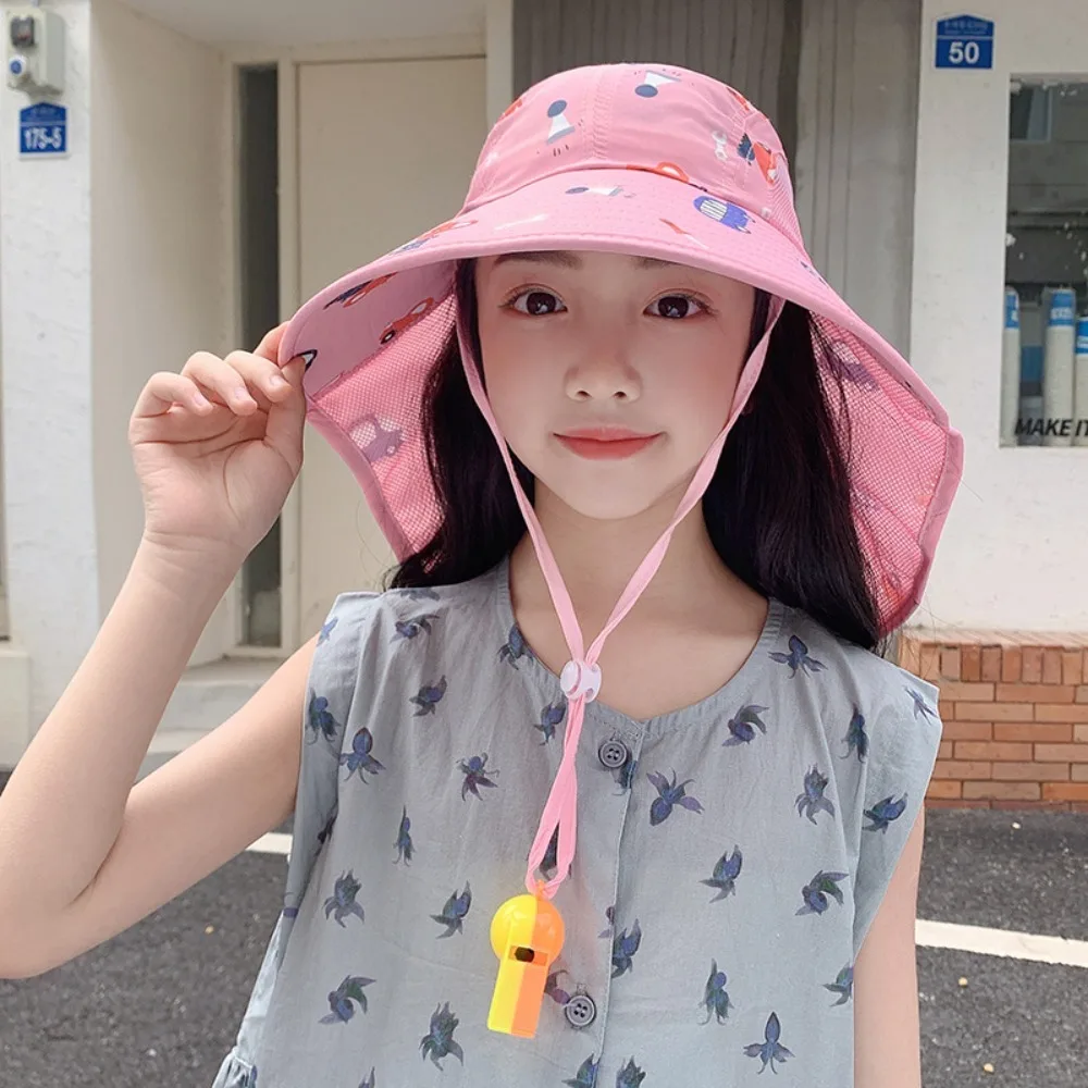 

New Sun Protection Children's Sunshade Hat Big Brim Cartoon Pattern Children Hats Thin Breathable Sun Hat Summer