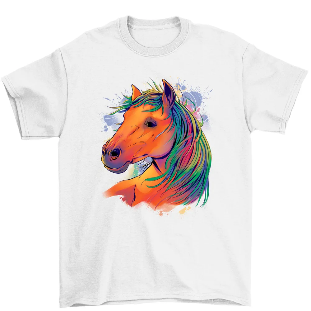 Colorful Horse Art Abstract Horse Head T-Shirt Men Women Unisex High Quality 100%Cotton Short Sleeve