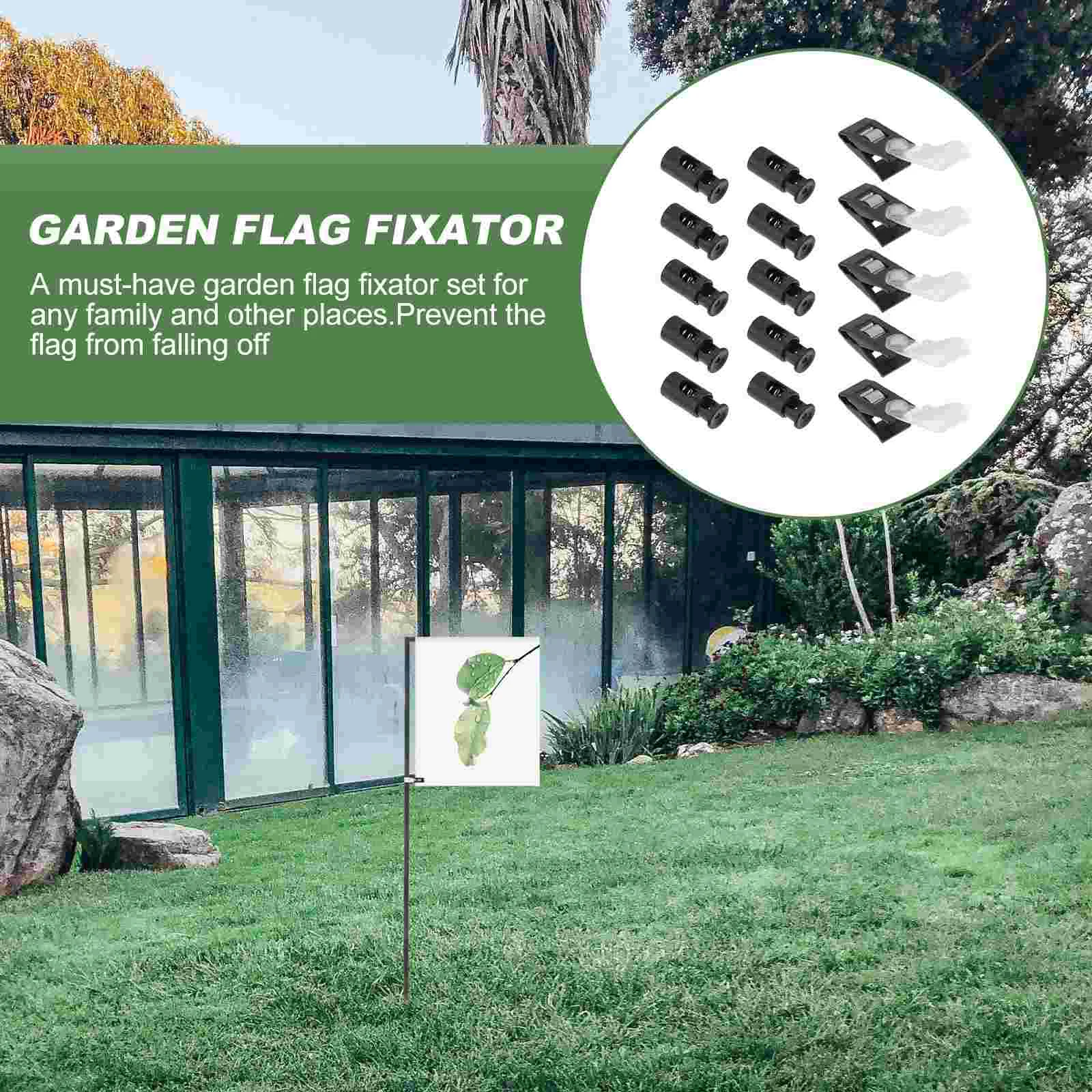 5 Sets Garden Flag Stretch Plug Pole Installation Tools Parts Stoppers with Clips Accessories Plastic Fixor Flags