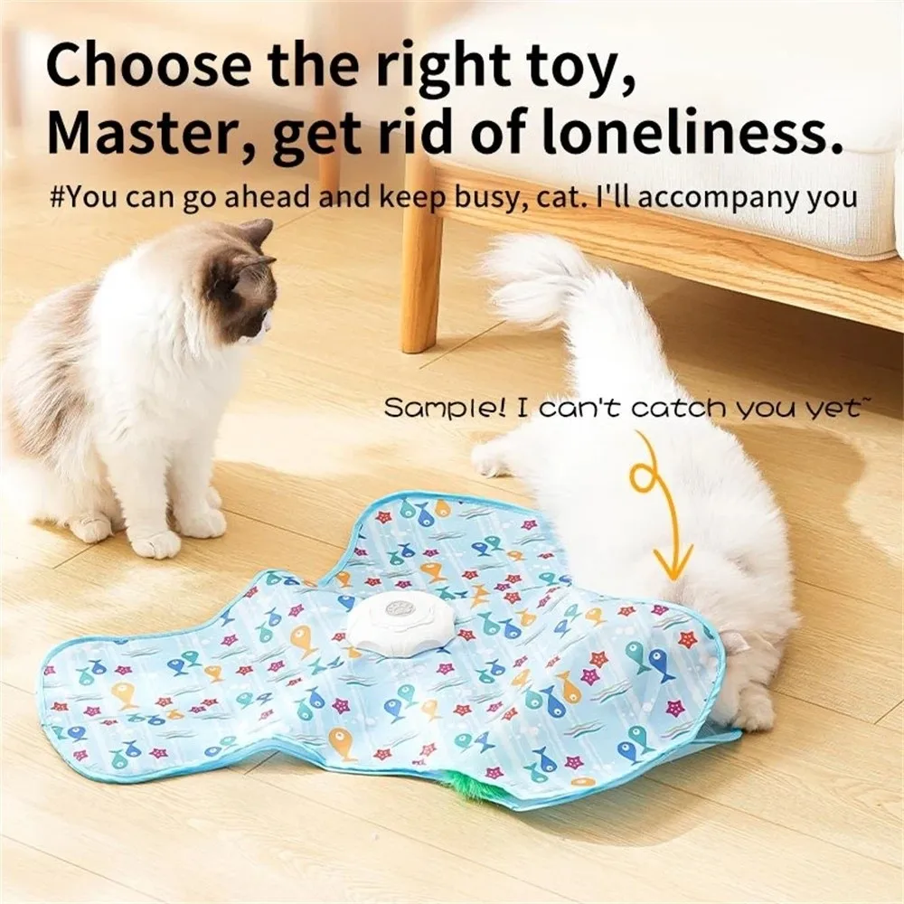 

Motion Activated Smart Cat Toys Moving Concealed Feathers Rechargeable Hide and Seek Toy Self Soothing Feather Teaser Wand