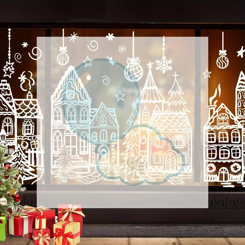 4 Pcs Christmas Window Decals Reindeer Pine Tree Snowflake Pattern Self Adhesive Home Xmas Holiday Party Decoration