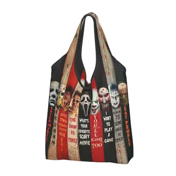 תיק קניות נייד לנשים עם דמויות מסרטי אימה להלווין, ניתן לשימוש חוזר