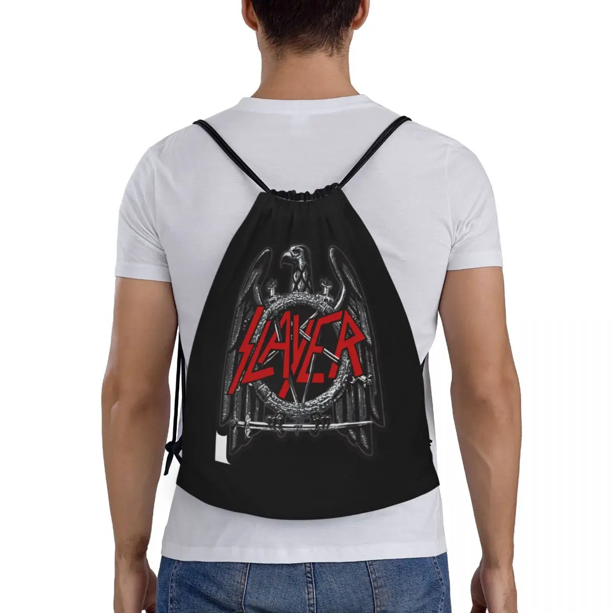 Custom Slayers Logo Drawstring Backpack Bags Women Men Lightweight Heavy Metal Thrash Gym Sports Sackpack Sacks for Yoga