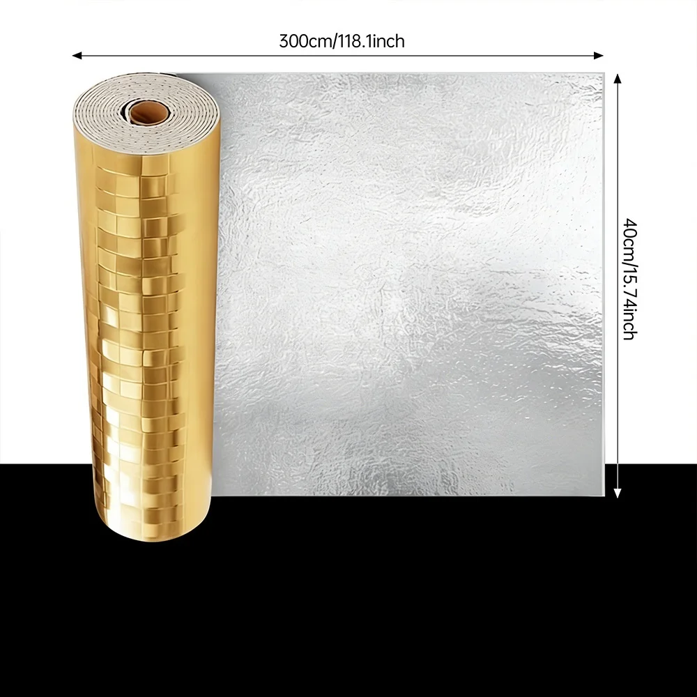 1PC 3meters/118.11inch Mosaic Wall Panels, Glossy Reflective Small Grid Wall Stickers, Removable or Detachable, Suitable for Liv