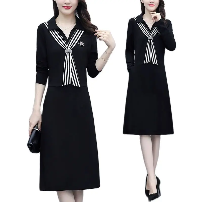 Fat MM Temperament Age-Reducing Skirt 2022 Spring New Women's Korean Version Western Style Fashion Slim Black Dress Lady