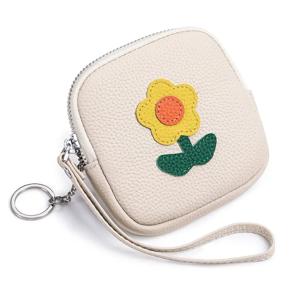 Portable Multifunctional Small Flower Wallet Lovely with Keychain Mini Lipstick Bag Zipper Leather Earphone Storage Bag For Mom