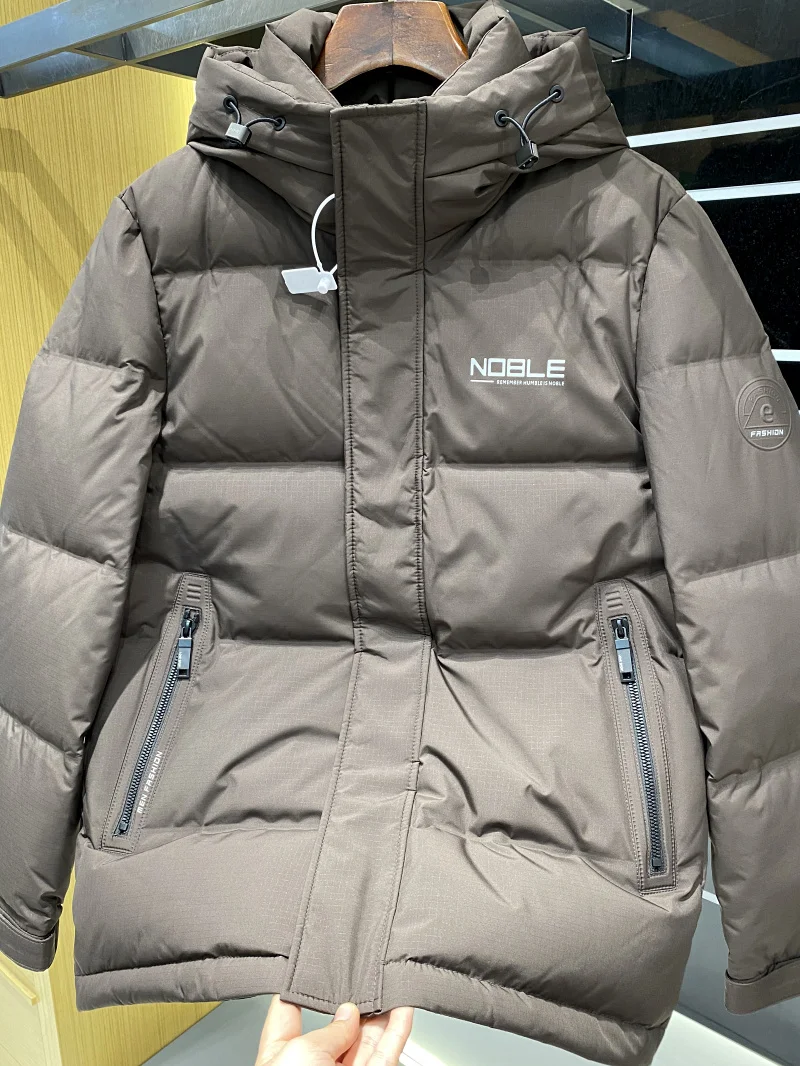 High-End Winter Men's Puffer Jaet Ultra-Fuffy 90-White-Du-Down Thiened down Coat Outerwear Busin Sle Zipper Closure