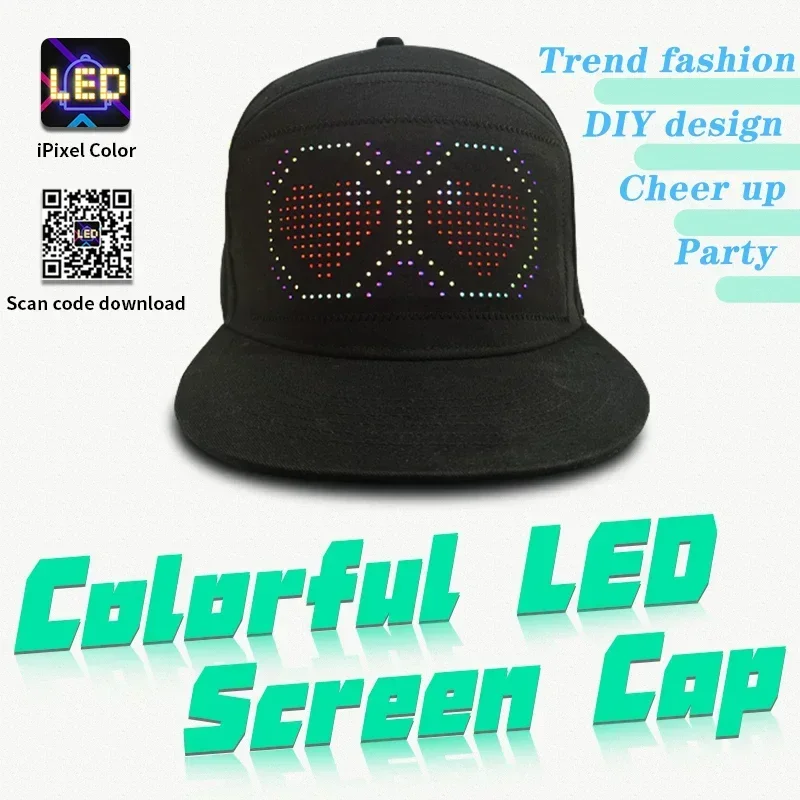 LED Glowing Hat 5V LED Matrix Scrolling Text Display Message Pattern Programmable APP Multilingual Disco Party Cool Baseball Cap