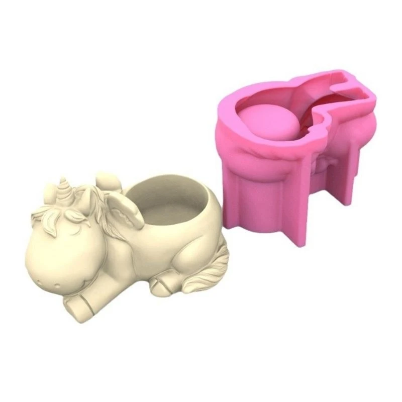 يونيكورن أواني الزهور قالب سيليكون ثلاثية الأبعاد زهرية الحيوان راتنجات الايبوكسي قالب النبات العصاري